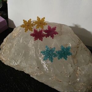 3/$20 - 3 Sets Of Colorful Glitter Snowflake Earrings
